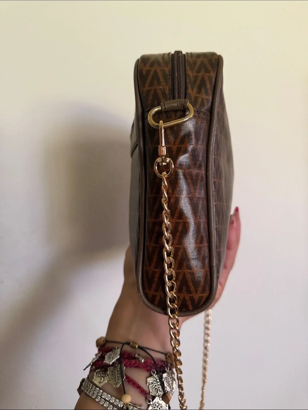 Valentino Brown Monogram clutch with Gold Hardware